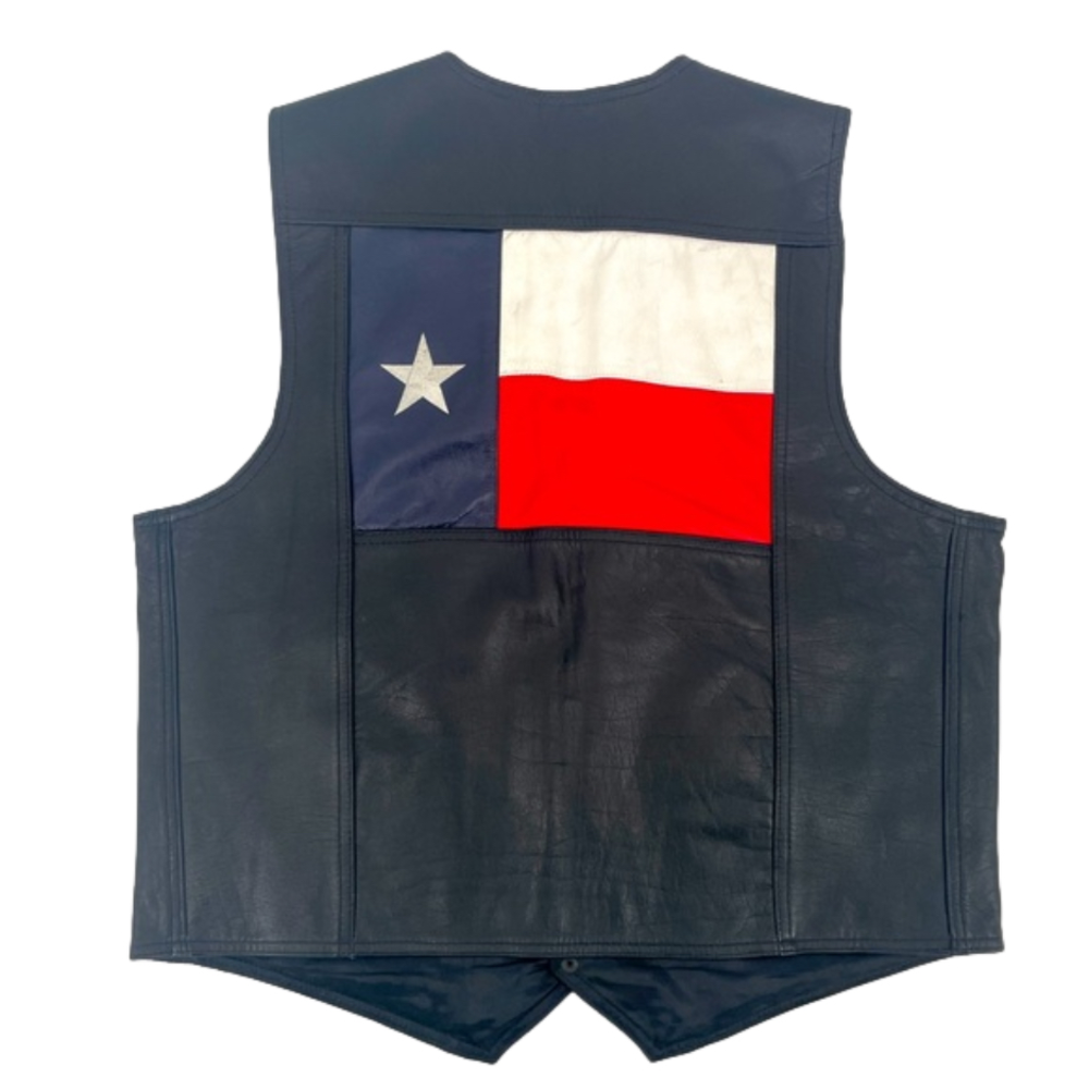MEN’S Leather Texas Flag Lone Star Motorcycle Vest - XXL